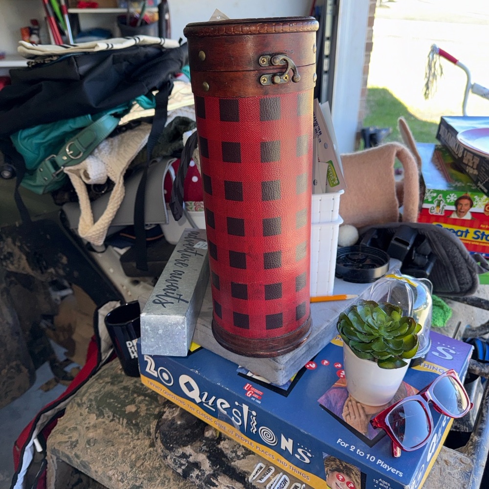 Vintage Plaid Red and Black Vase